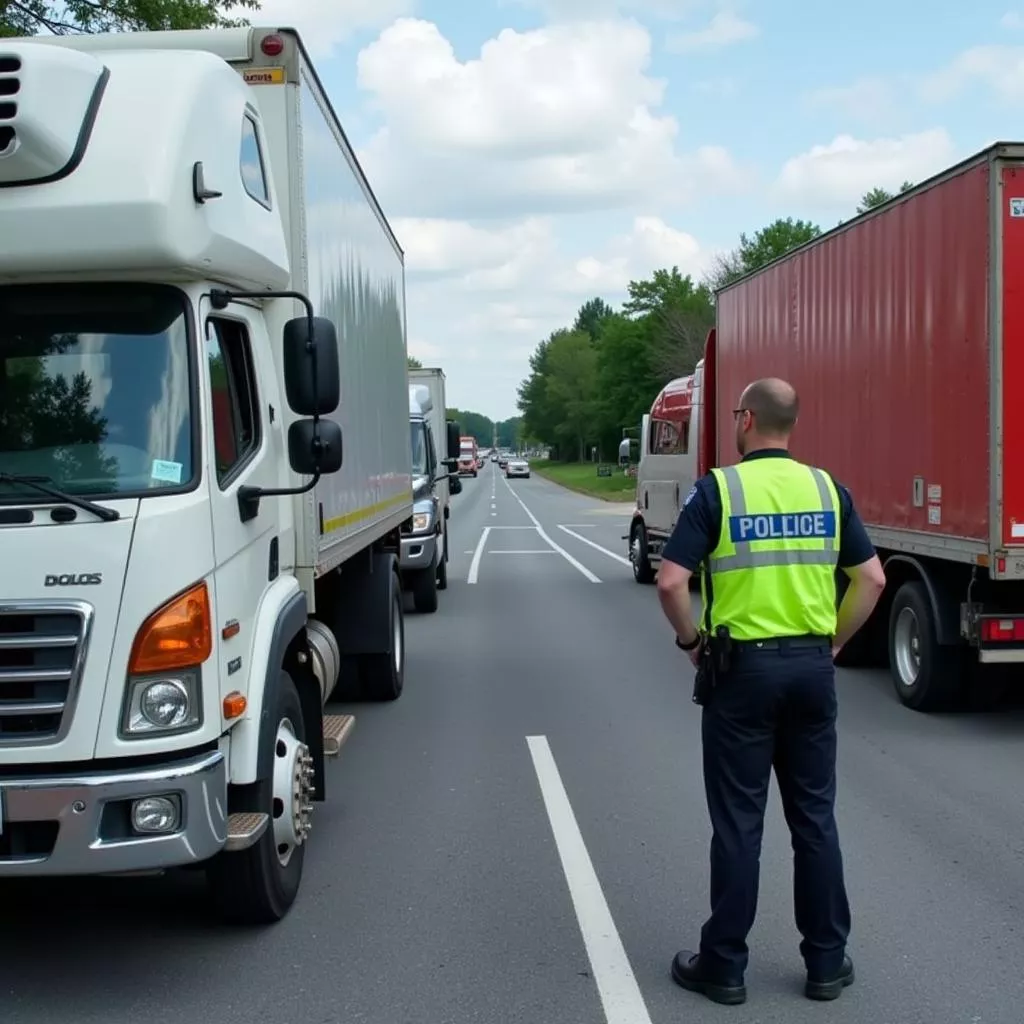 Truck being pulled over by traffic police