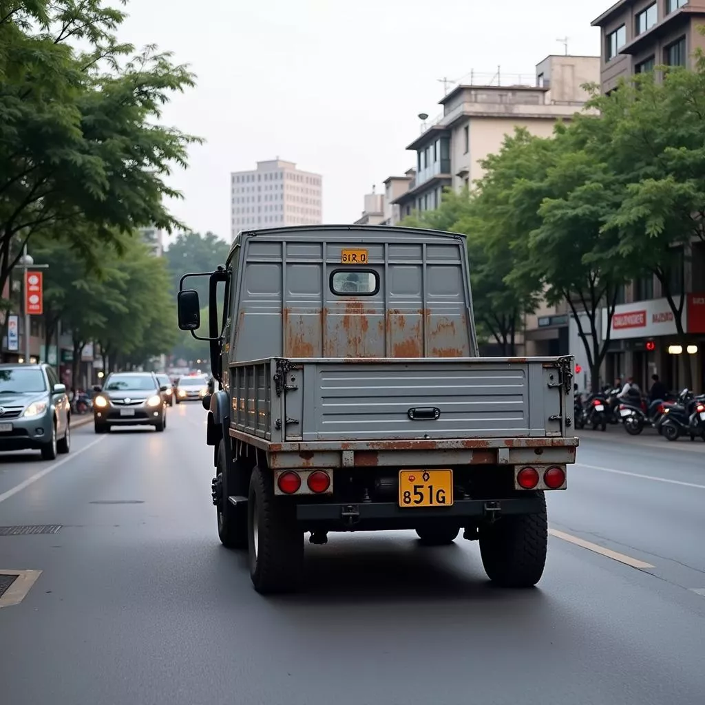 Xe tải biển số 51G di chuyển trên đường phố Sài Gòn