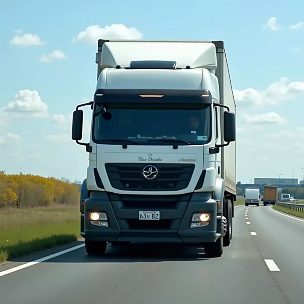 Truck with 63 B2 license plate on the highway