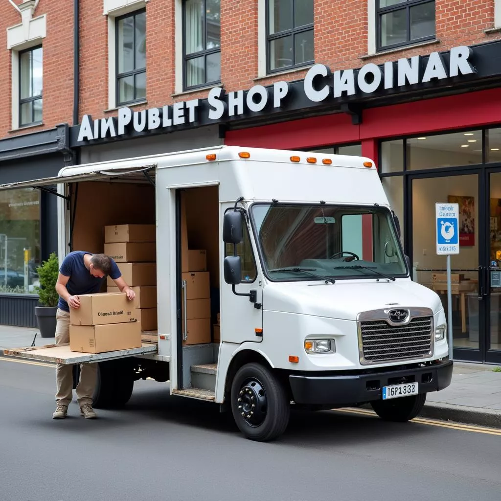 Truck delivering goods to an online shop