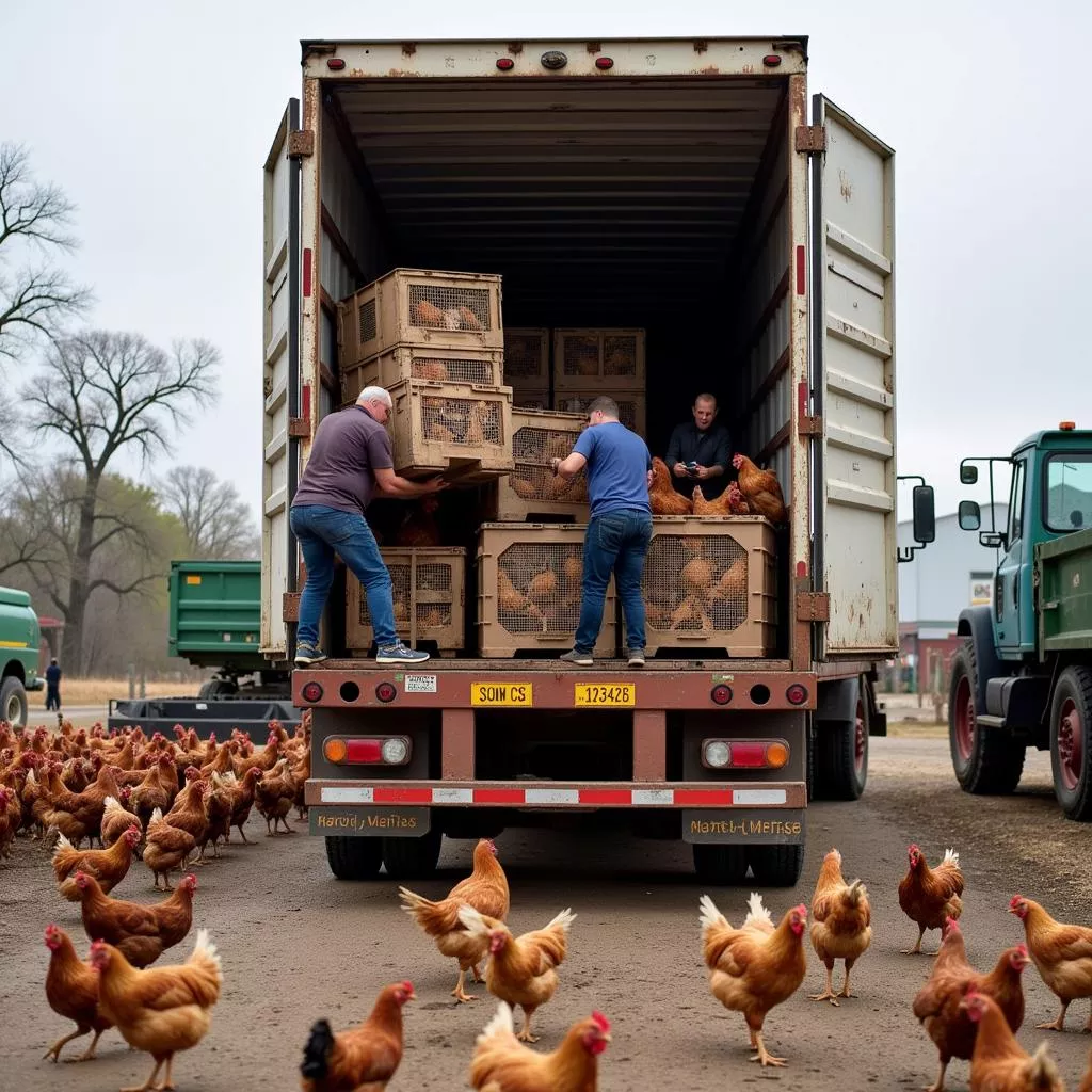 活禽运输车装载各种家禽