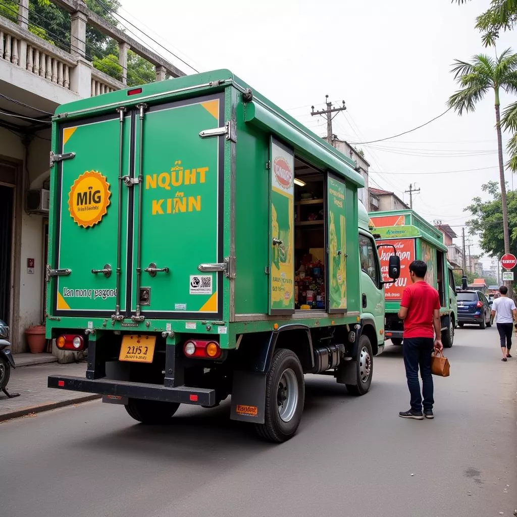 Hình ảnh xe tải Nguyễn Kim giao hàng cho khách hàng