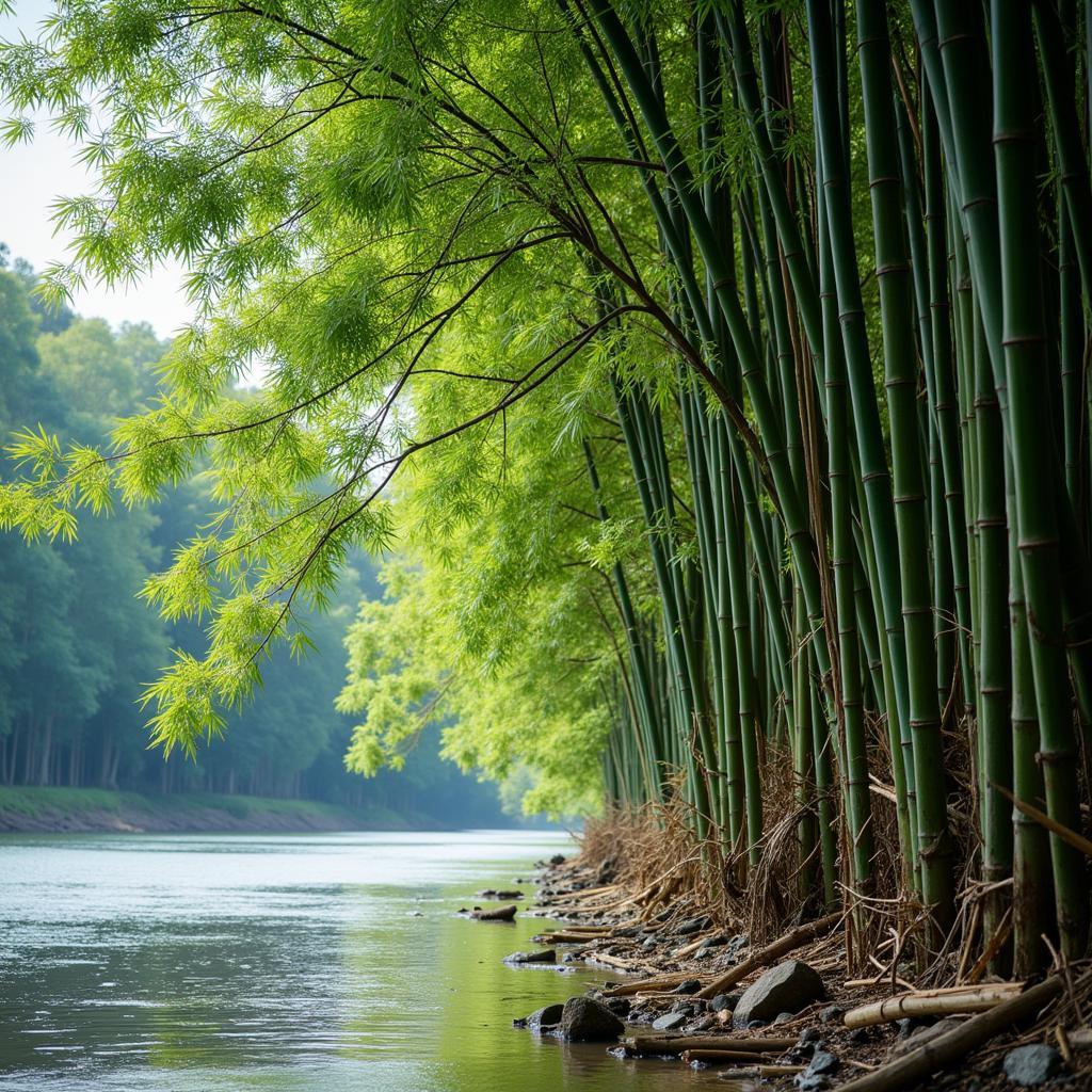 Bài học ngoại giao cây tre - Hình ảnh cây tre vững chắc bên bờ sông, minh họa cho sự kiên cường và linh hoạt trong chính sách ngoại giao của Xiêm.