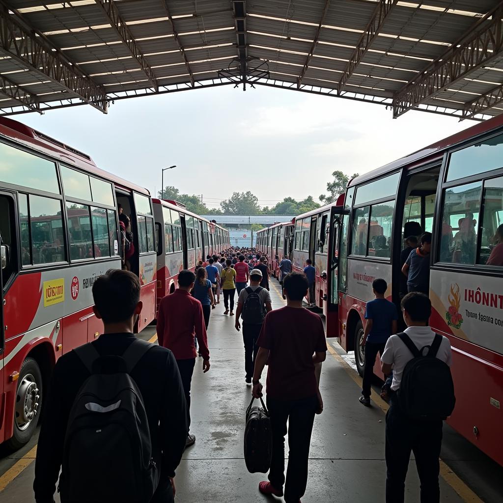 Busy bus station in Can Tho for Rach Gia route