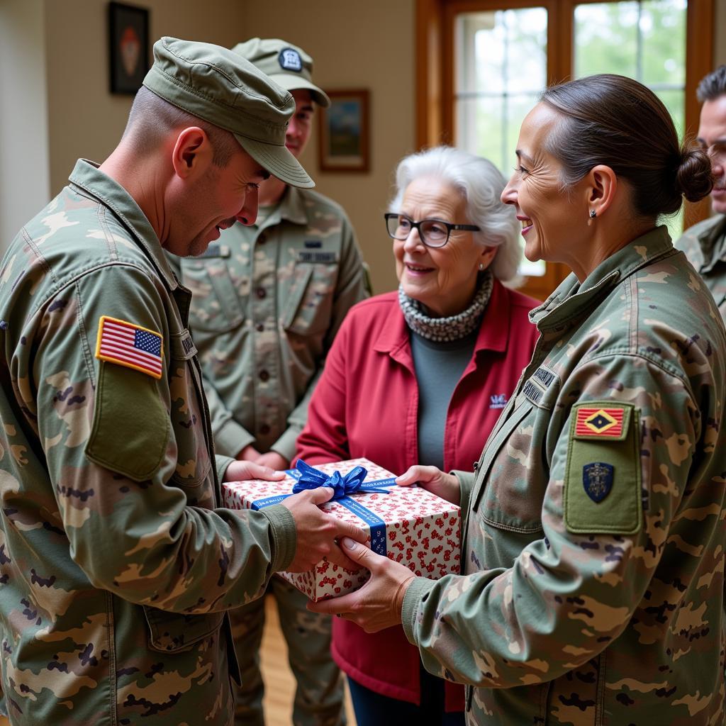 Bộ đội tặng quà cho gia đình chính sách