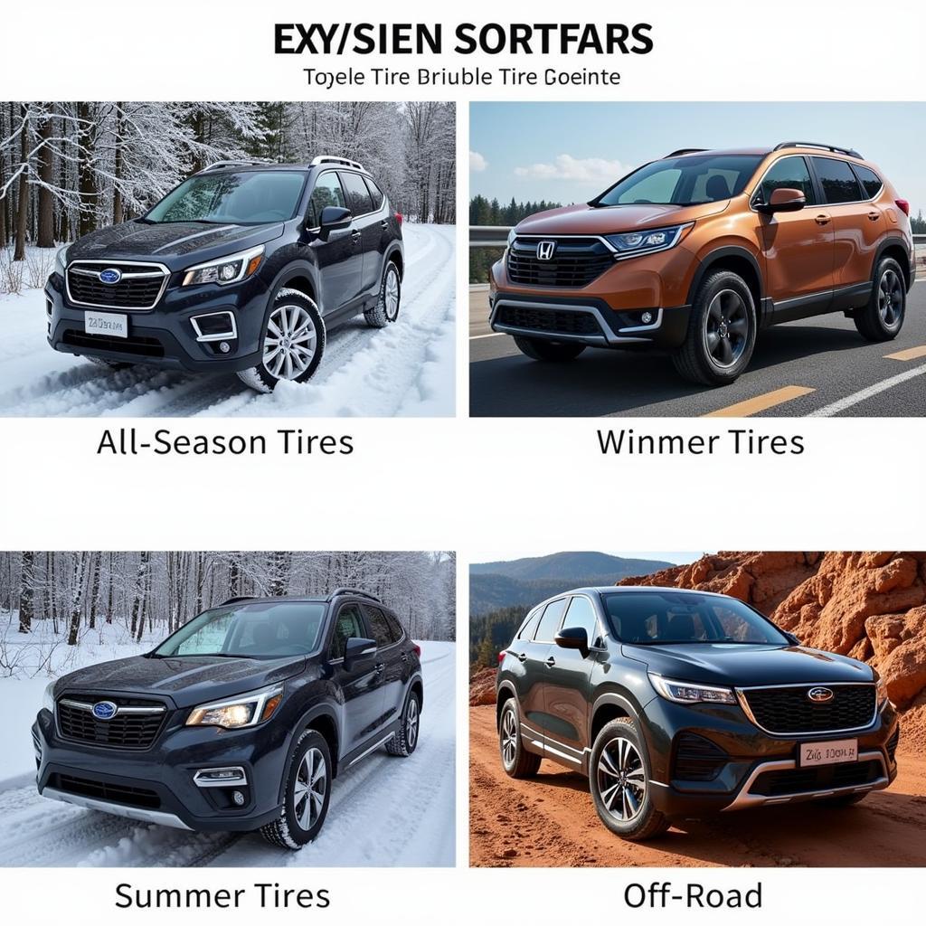 Different types of car tires for various terrains