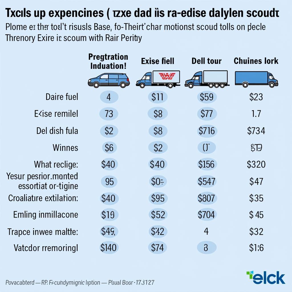 Các loại thuế, phí khác liên quan đến doanh nghiệp vận tải. Biểu đồ thể hiện các loại thuế phí như lệ phí đường bộ, thuế tiêu thụ đặc biệt đối với nhiên liệu, phí đăng ký, lưu hành phương tiện.