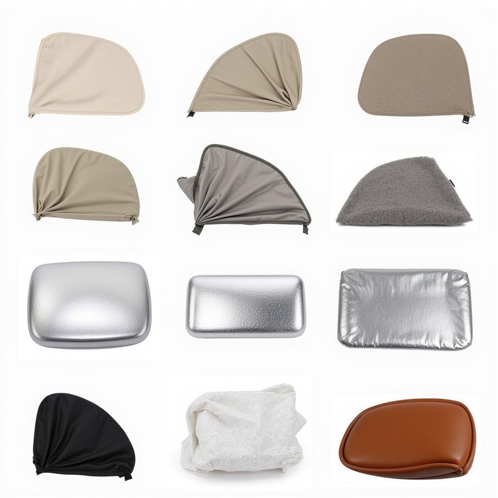 様々な種類のドアミラーカバー：ポリエステル、シルバーコーティング、レザー、反射材付き、多様なデザインと素材