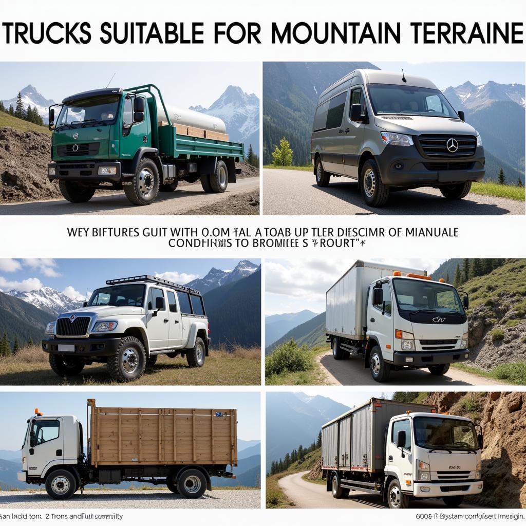 Các loại xe tải phù hợp với địa hình vùng cao, bao gồm xe tải nhẹ, xe tải van, xe tải 1 tấn, 2 tấn, 3.5 tấn và 8 tấn. 