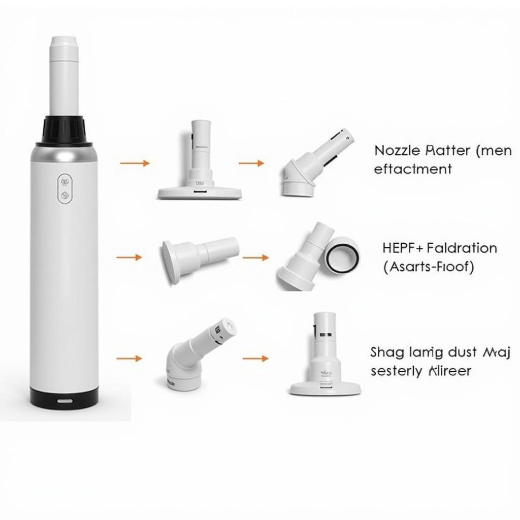 Features of the Poptable vacuum cleaner, including various nozzles, HEPA filter, and long battery life.
