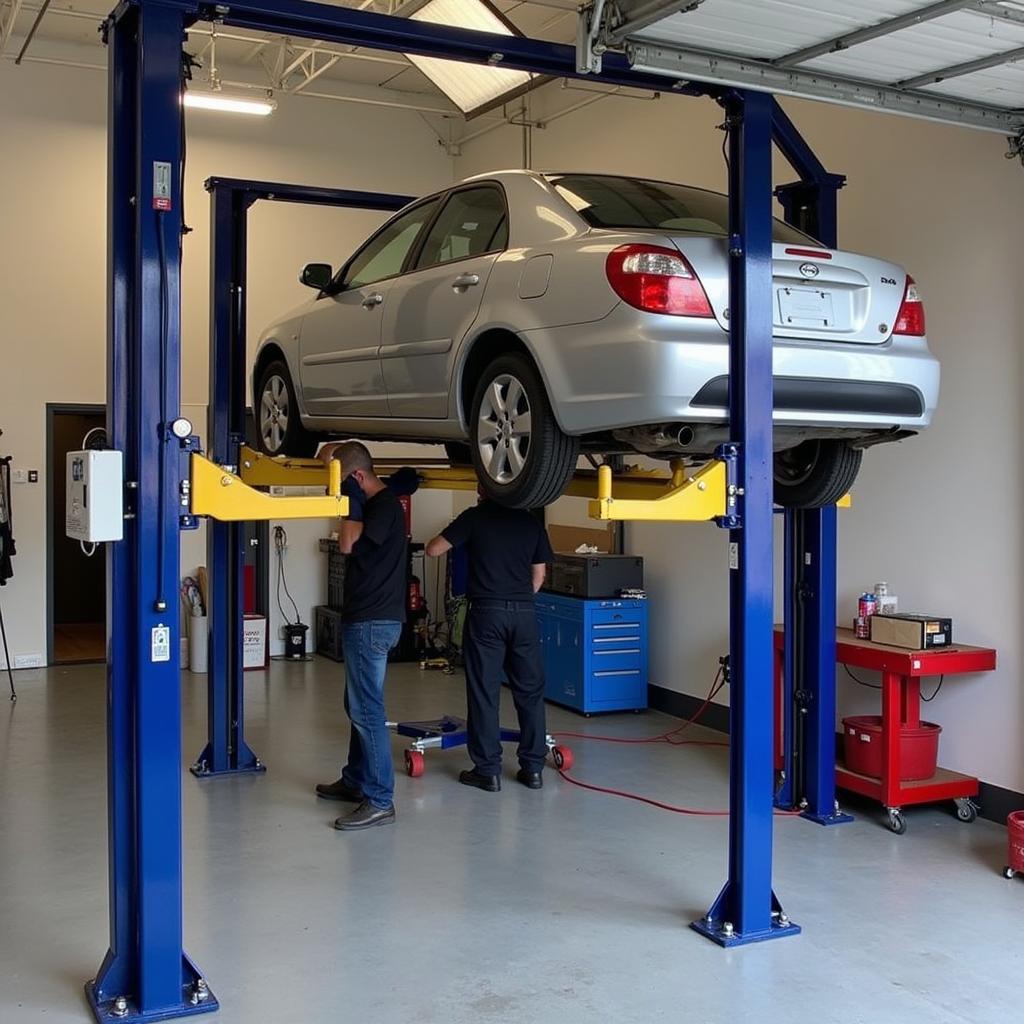 Two-Post Car Lift in Operation