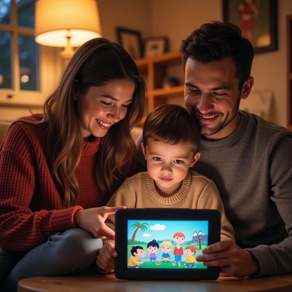 Hình ảnh cha mẹ cùng con lựa chọn phim hoạt hình phù hợp