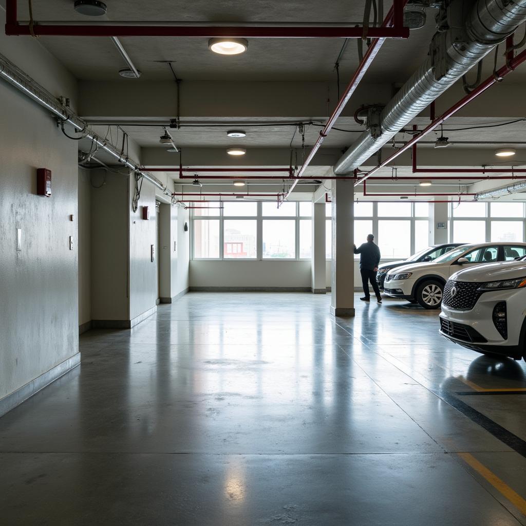 Chính sách bãi đỗ xe Coco Tower: Hình ảnh minh họa bãi đỗ xe rộng rãi và hiện đại tại tòa nhà Coco Tower.