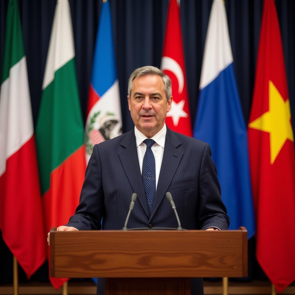 Bộ trưởng Ngoại giao phát biểu tại buổi họp báo bằng tiếng Anh