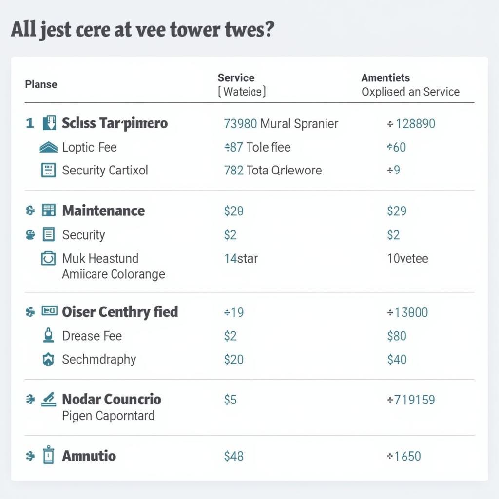Chính sách phí dịch vụ Coco Tower: Biểu đồ minh họa các khoản phí dịch vụ tại Coco Tower.