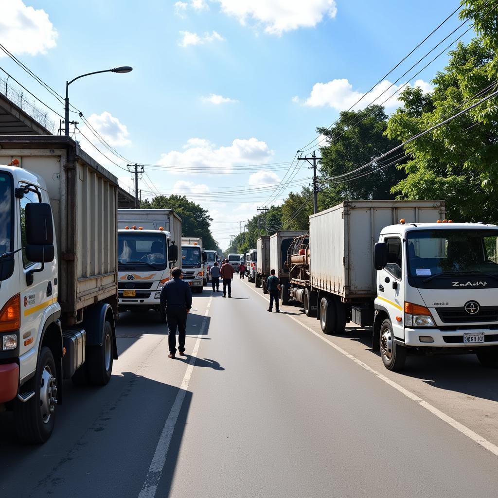 Truck undergoing vehicle registration inspection in Hanoi