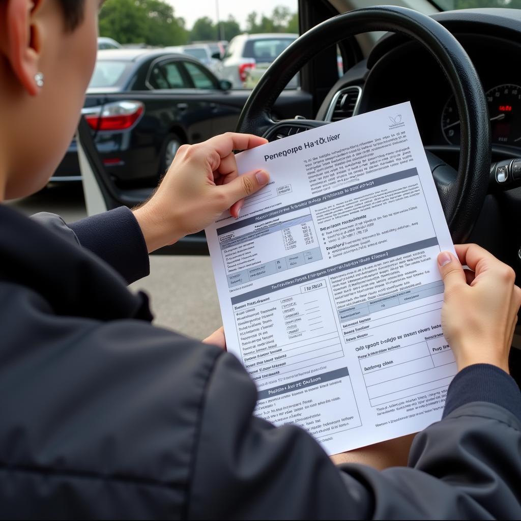 Checking the paperwork of a used car in Hai Phong