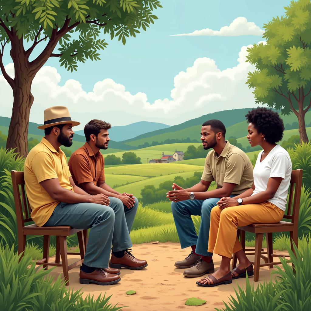 Giải quyết tranh chấp đất đai: Hình ảnh minh họa buổi hòa giải tranh chấp đất đai giữa người dân và chính quyền địa phương.