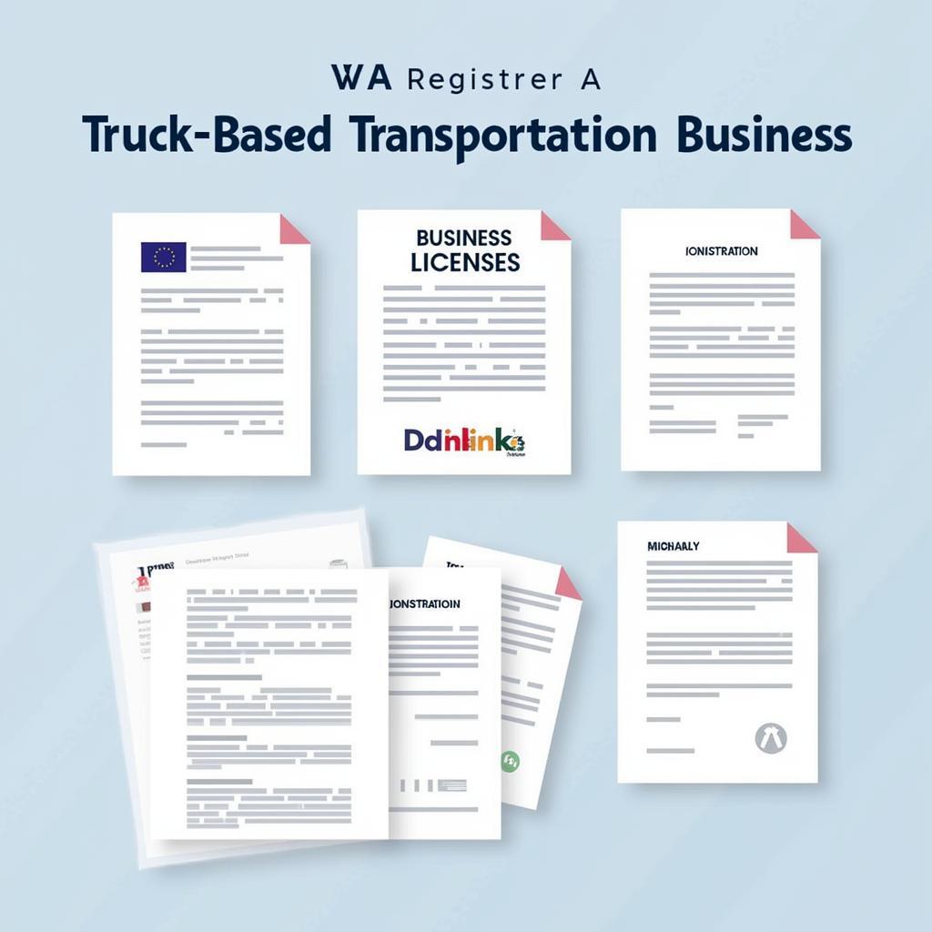 Giấy phép kinh doanh xe tải: Hình ảnh minh họa các giấy tờ cần thiết cho việc đăng ký kinh doanh vận tải bằng xe tải, bao gồm giấy phép kinh doanh, giấy đăng ký xe, và các giấy tờ liên quan khác.