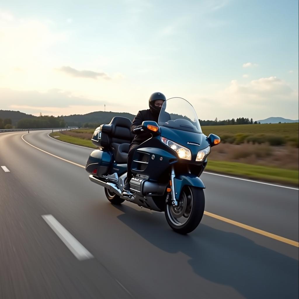 A 2018 Goldwing motorcycle on the highway