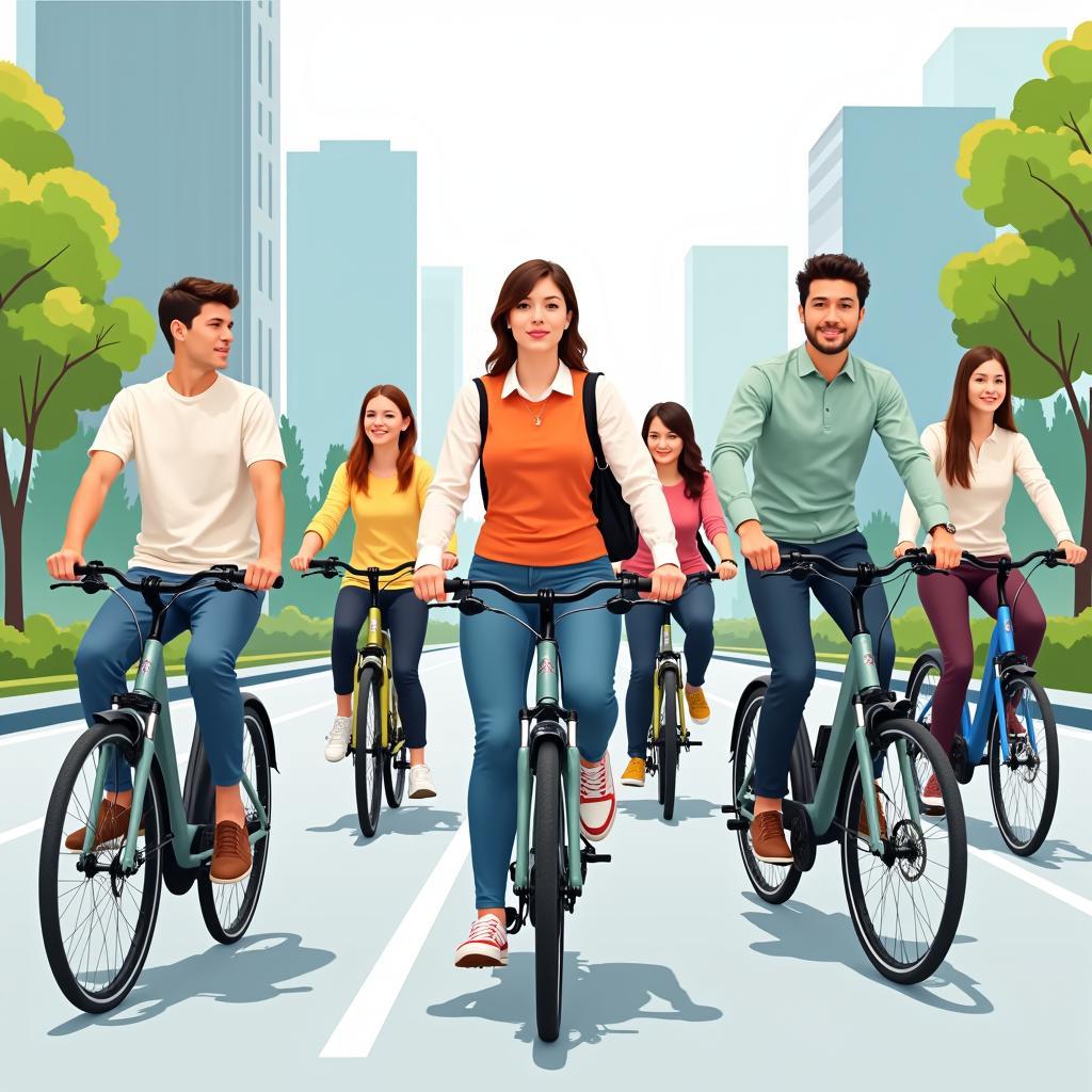 Học sinh và người đi làm sử dụng xe đạp điện