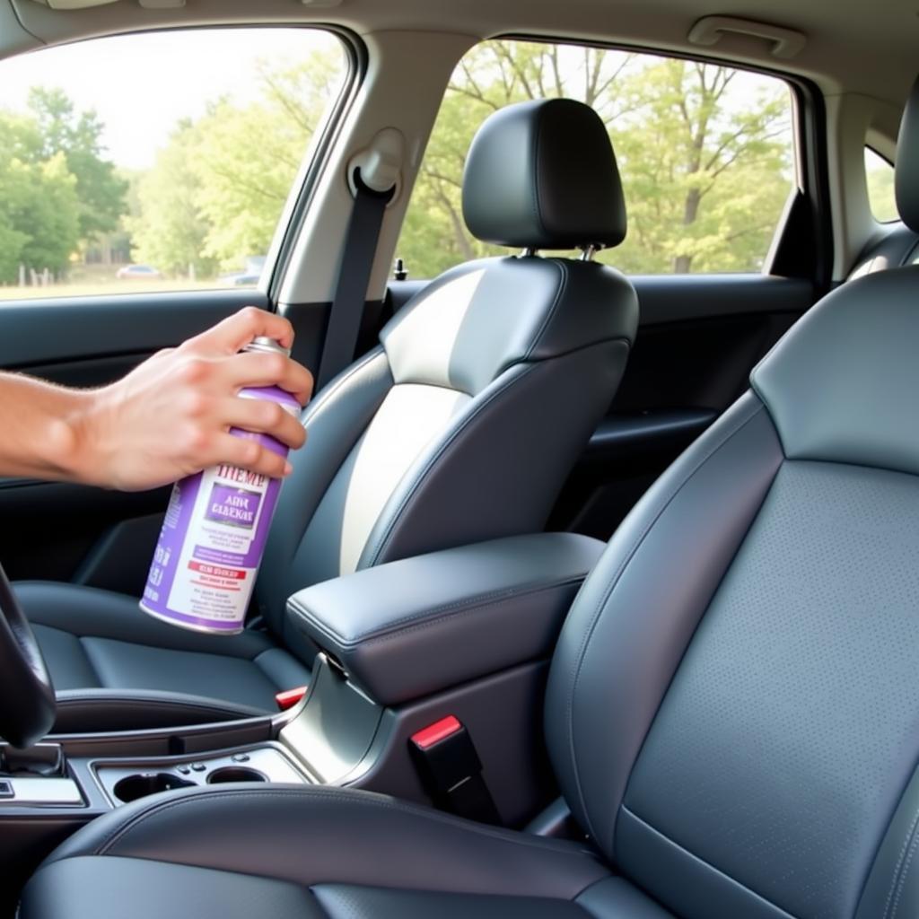 Mode d'emploi d'un désodorisant voiture : agiter, vaporiser uniformément, éviter le contact avec le cuir et les matériaux fragiles.