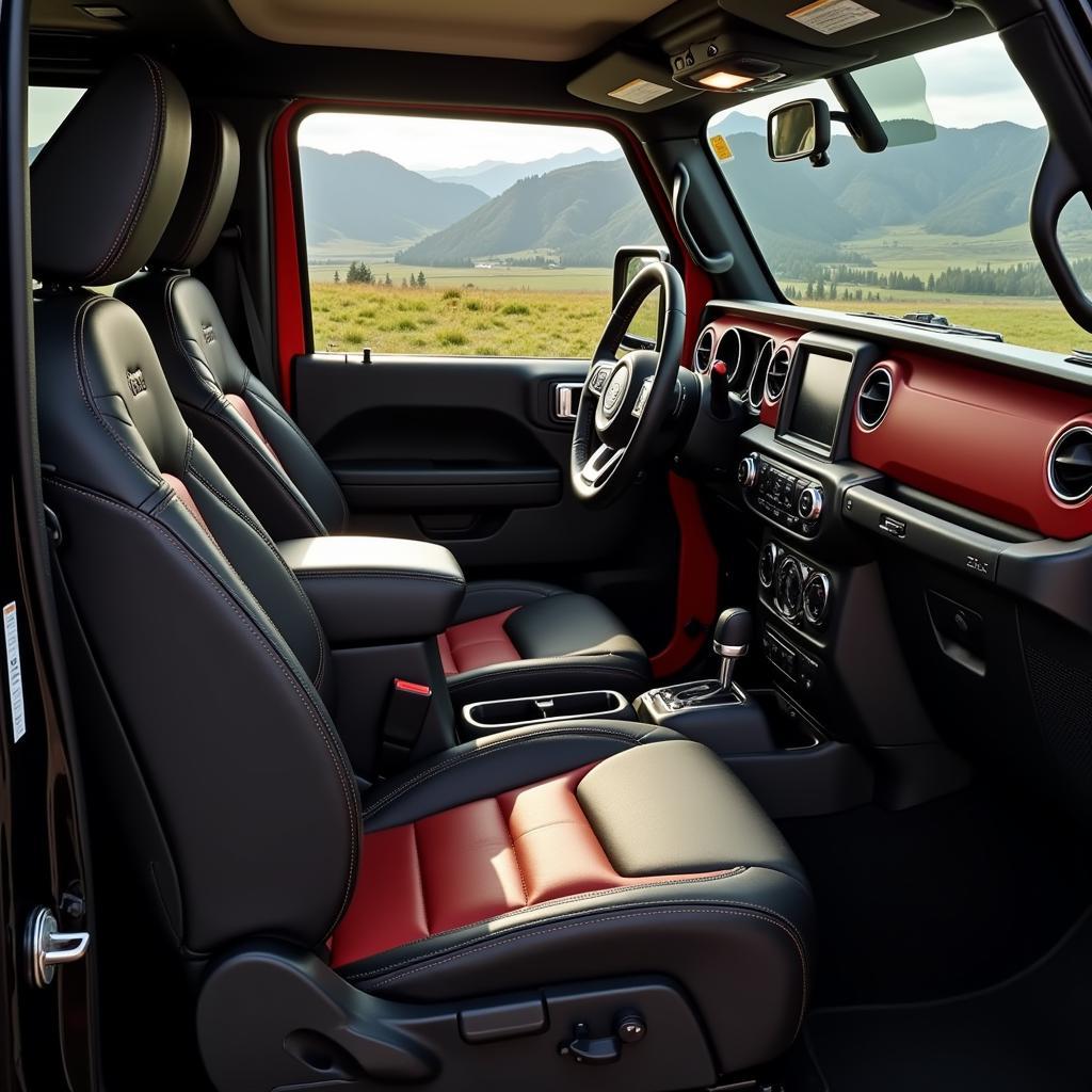 Nội thất Jeep Rubicon sang trọng và tiện nghi, mang đến trải nghiệm thoải mái cho người lái.