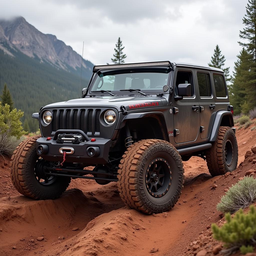 Jeep Rubicon chinh phục địa hình hiểm trở, thể hiện sức mạnh off-road vượt trội.