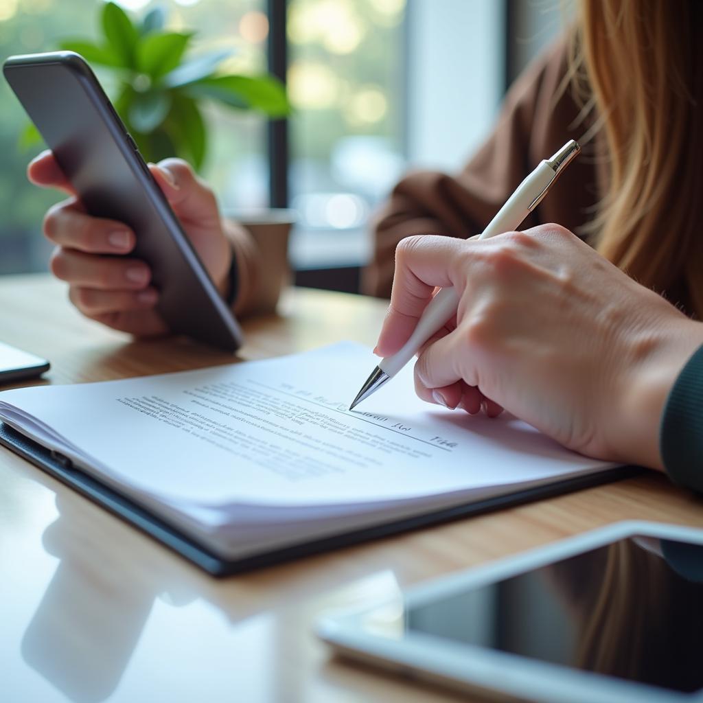 Khách hàng ký hợp đồng trên điện thoại di động một cách tiện lợi