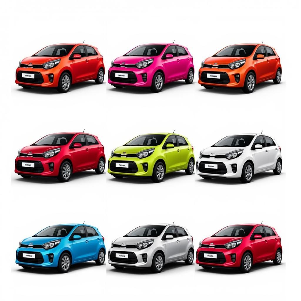 Kia i10 in various colors