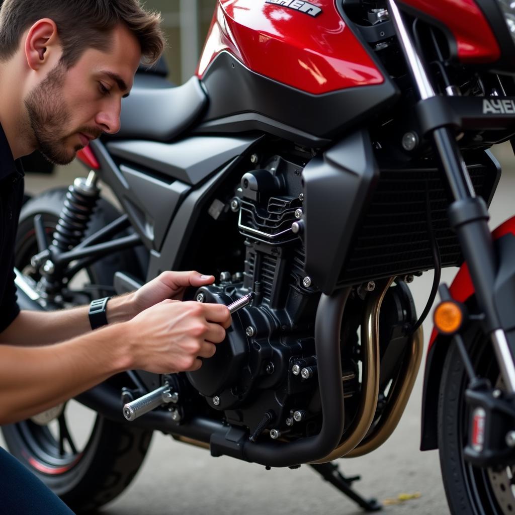 Inspecting the engine of a 2019 Honda Vision