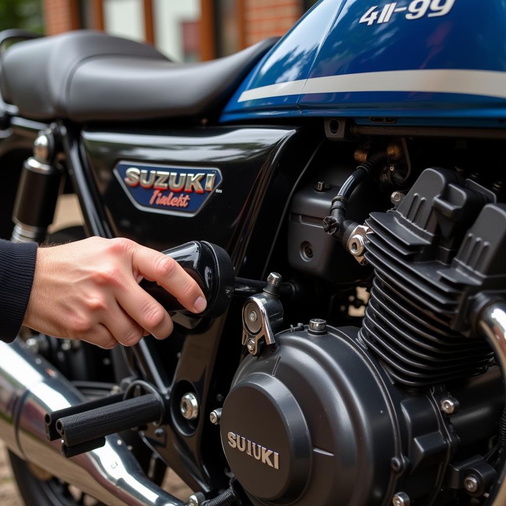 Mechanic Inspecting a Suzuki Viva 115 FI Engine