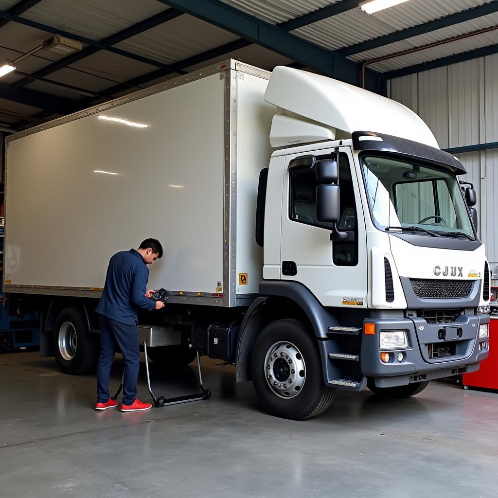 Inspection régulière d'un camion dans un atelier