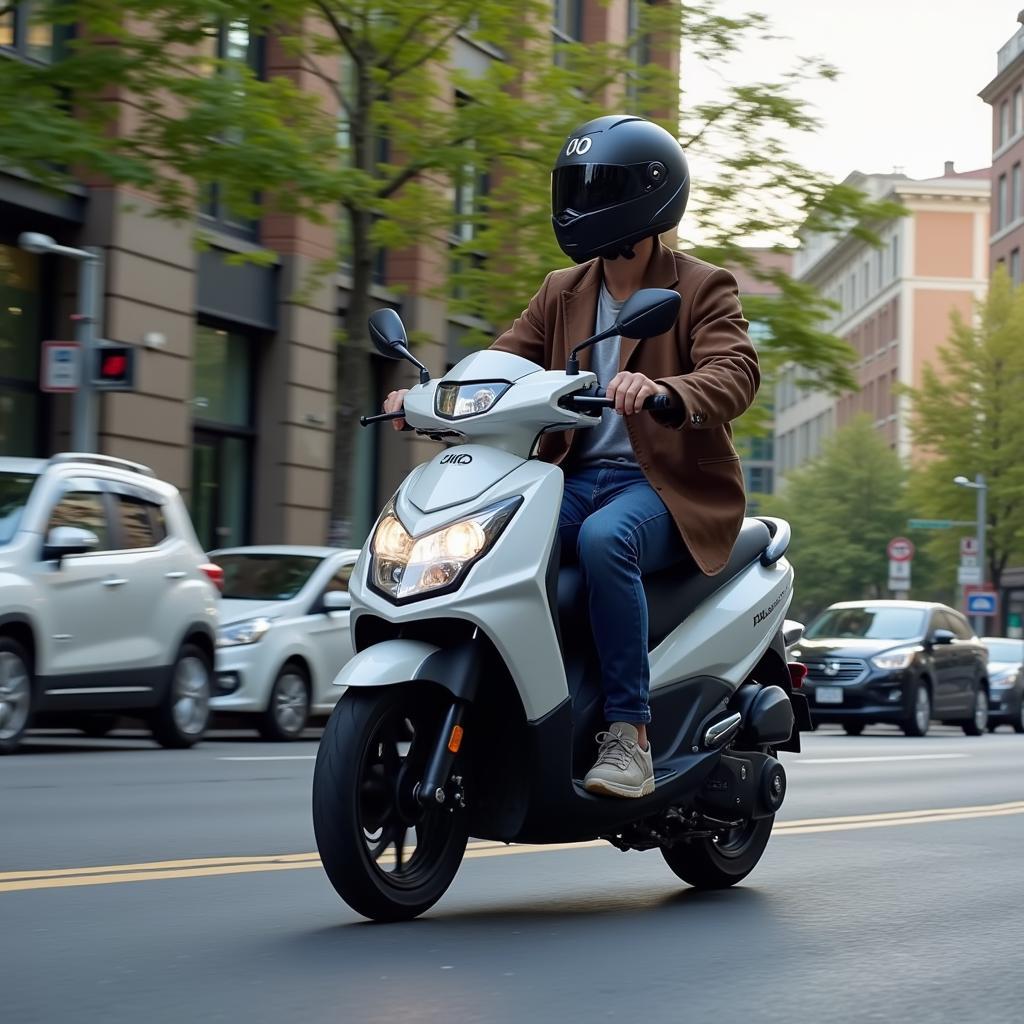 Người dùng trải nghiệm vận hành êm ái của xe Kymco Candy 50 trên đường phố