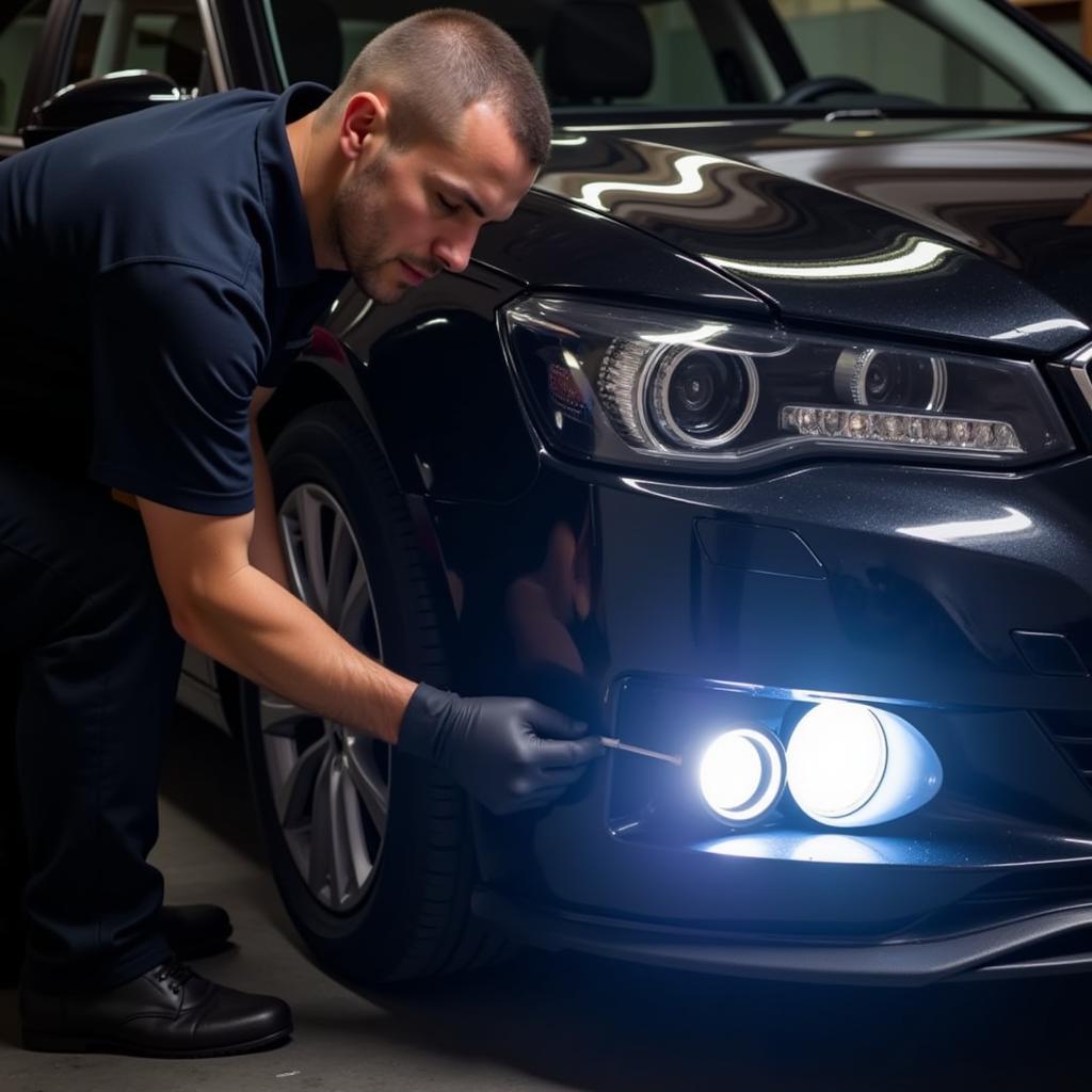 एक पेशेवर तकनीशियन द्वारा सुपर ब्राइट कार फॉग लाइट्स की स्थापना प्रक्रिया, सुरक्षा और दक्षता सुनिश्चित करती है।