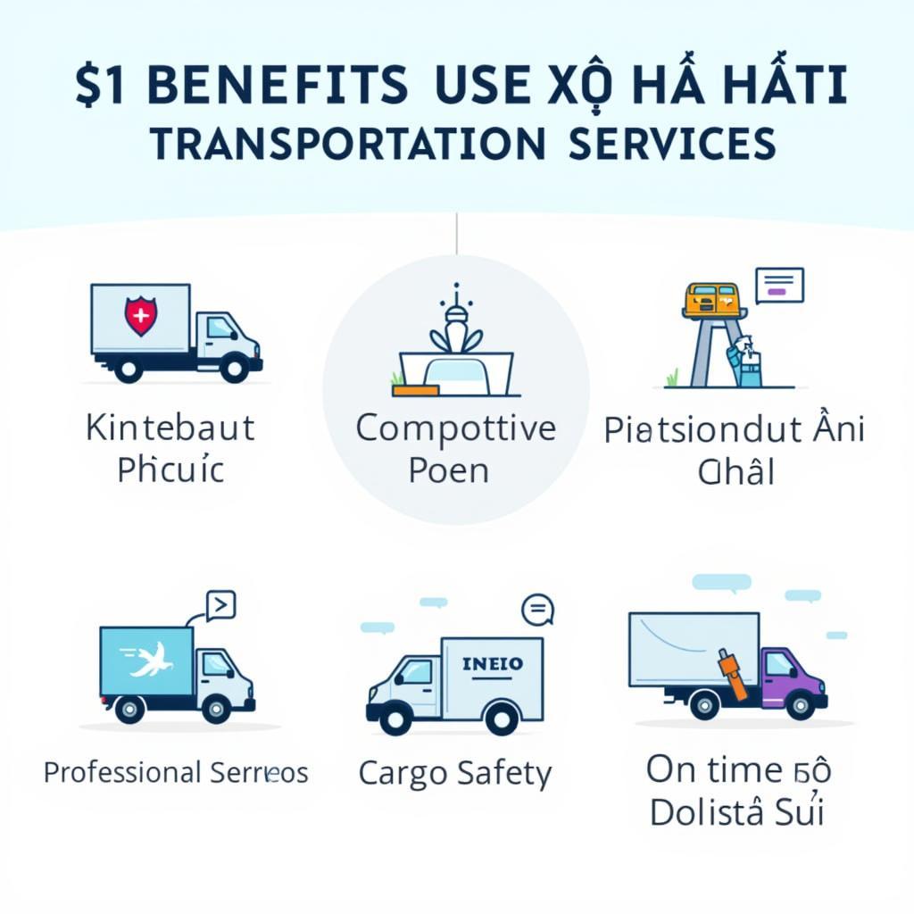 Minh họa các lợi ích khi sử dụng dịch vụ vận tải của Xe Tải Hà Nội: giá cạnh tranh, dịch vụ chuyên nghiệp, an toàn và đúng tiến độ.