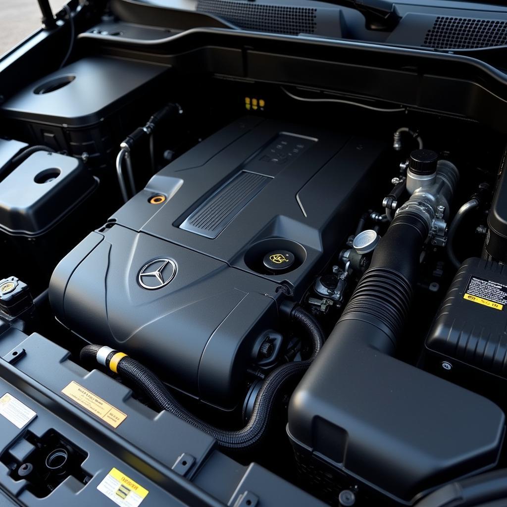 Engine of the Mercedes Sprinter 313 16-seater van highlighting its power and fuel efficiency.