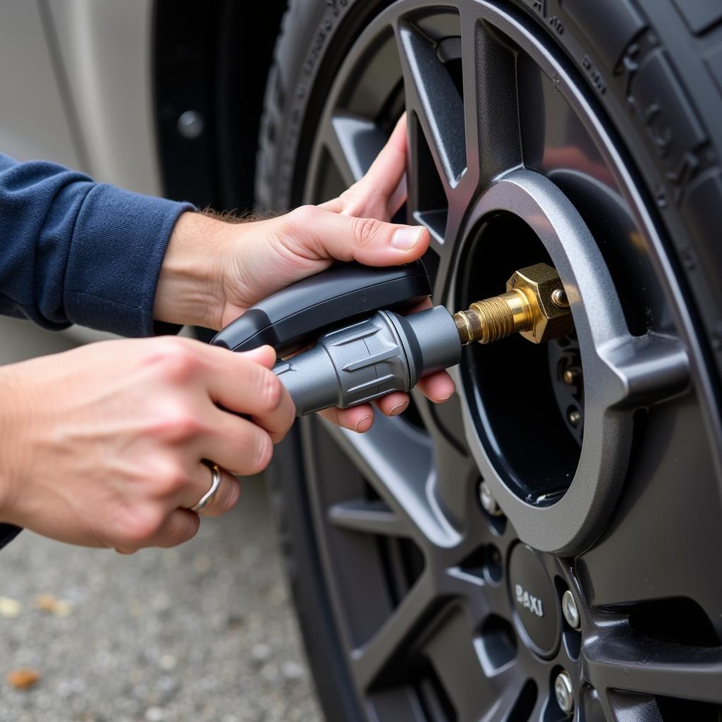 Người đang bảo dưỡng máy bơm ô tô.