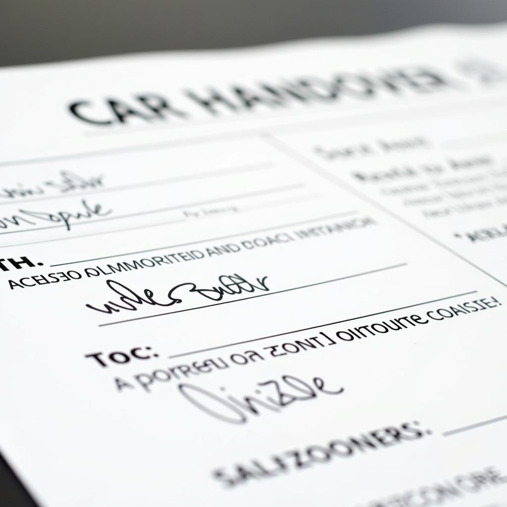 Content of a used car handover form