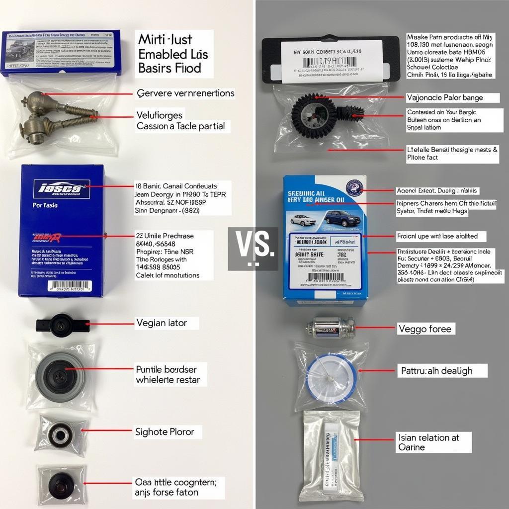 Original- vs. Ersatzteile - Visueller Vergleich zwischen Original- (links) und Ersatzteilen (rechts), der die Unterschiede in Verpackung, Material und Etikettierung hervorhebt.