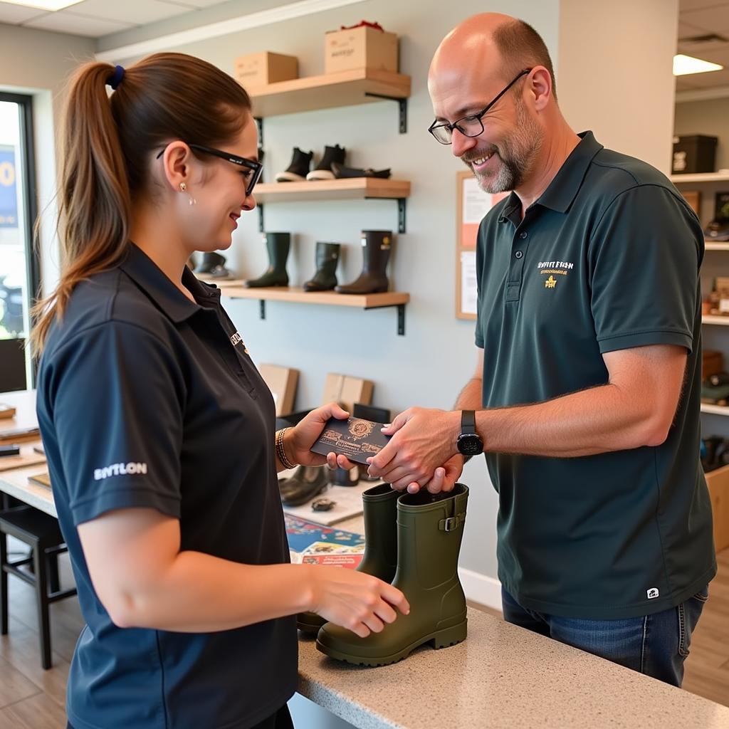 Customer bringing shoes for warranty claim at Biti's Hunter store