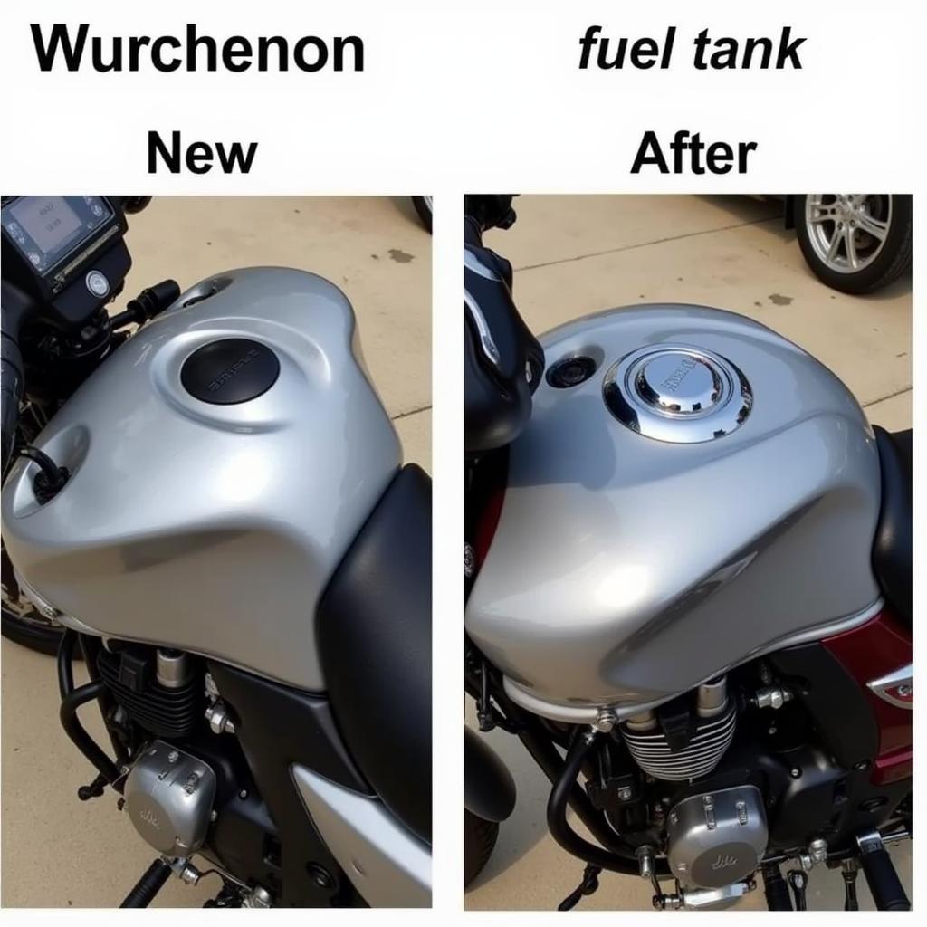 Comparison of new and used Honda Dream fuel tanks