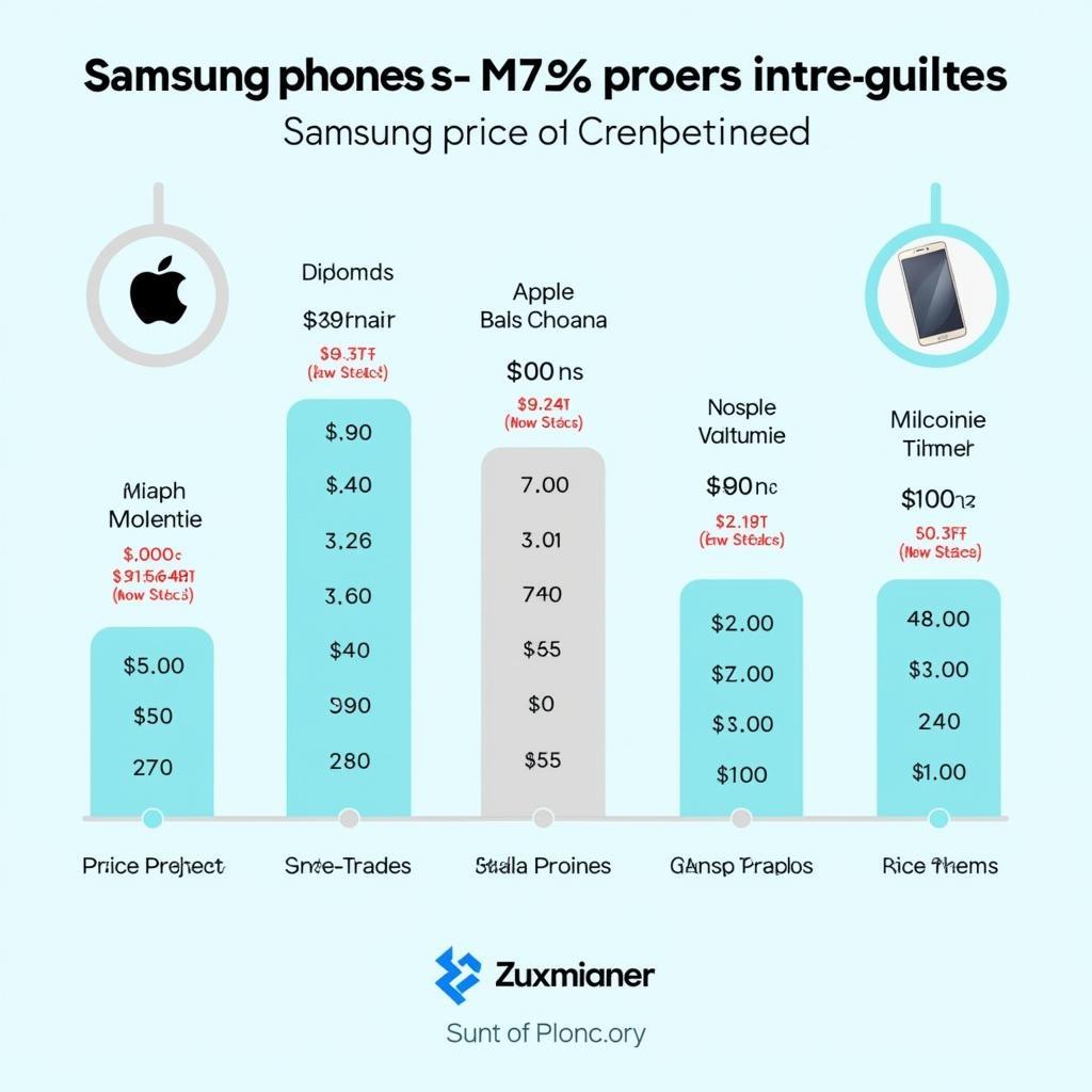So sánh giá điện thoại Samsung: Biểu đồ so sánh giá điện thoại Samsung với các đối thủ cạnh tranh như Apple và Xiaomi ở các phân khúc khác nhau.