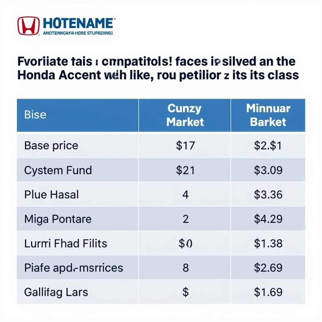 Honda Accent price comparison with competitors in the same segment