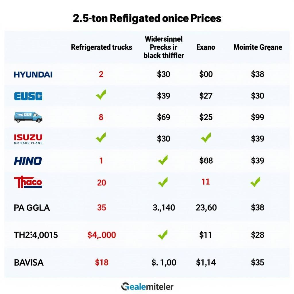 Comparing prices of 2.5 ton refrigerated trucks across different brands