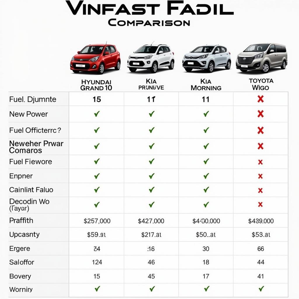 Comparing Vinfast Fadil with competitors: Hyundai Grand i10, Kia Morning, Toyota Wigo