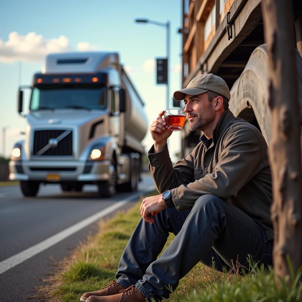 Tài xế uống trà đá ô tô