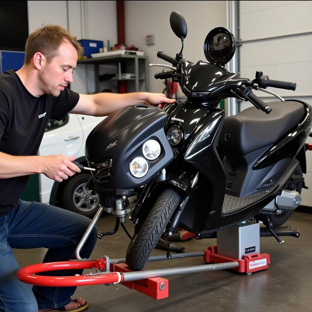 Honda Lead Fuel Tank Replacement Process at a Repair Shop