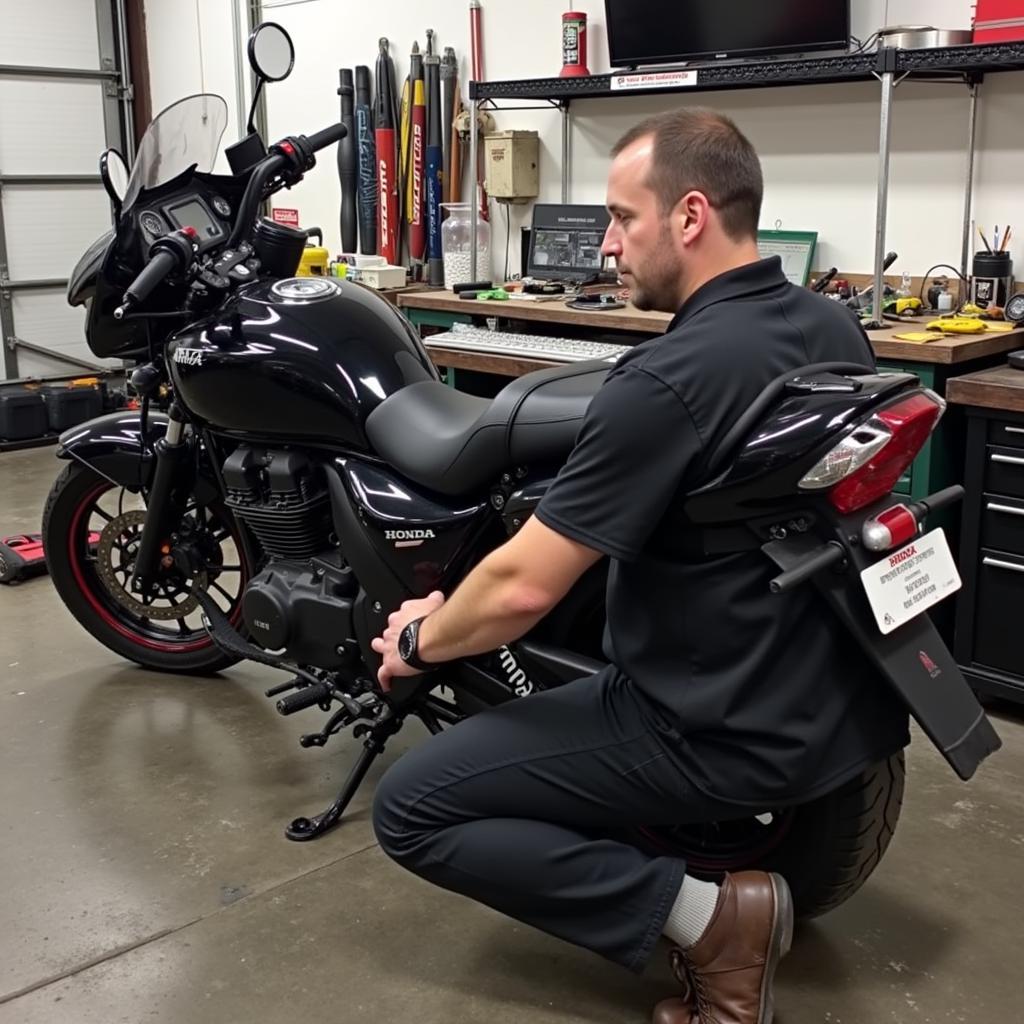 Replacing a Honda Vision rear fender at a repair shop