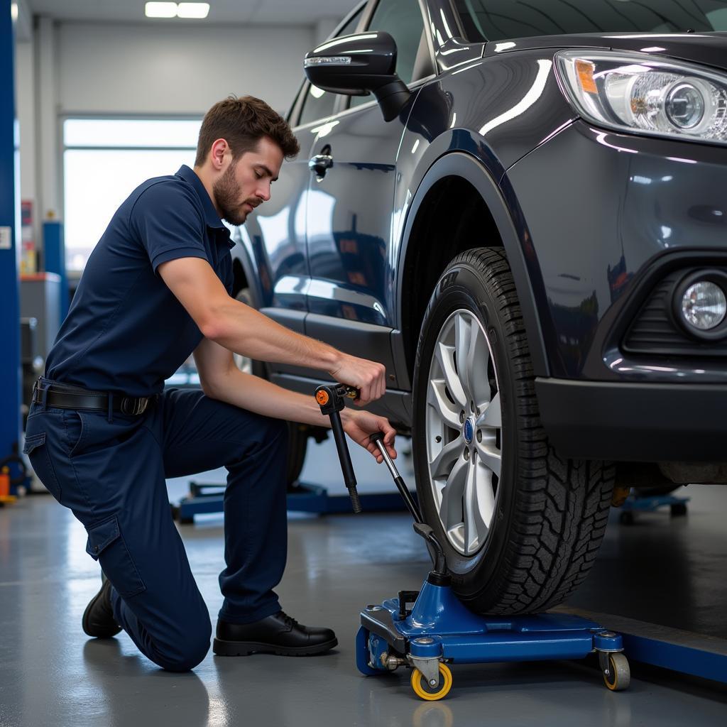 Replacing car tires at a reputable garage